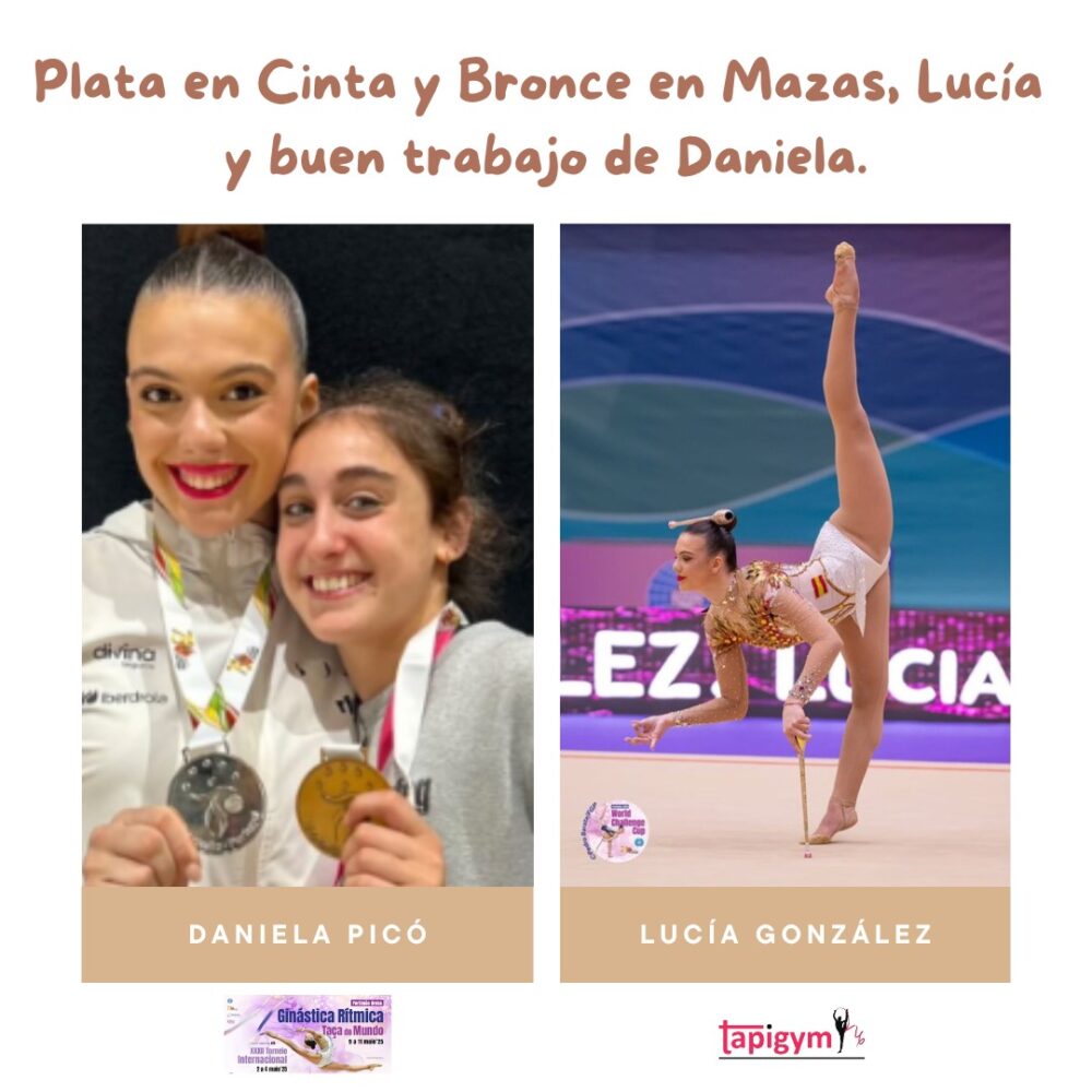 Gran trabajo y resultados de nuestras indis en Portimao.
Enhorabuena Lucía por la Plata en Cinta y Bronce en Mazas.
P.S. Lo mejor las sonrisas de Lucía y Daniela.